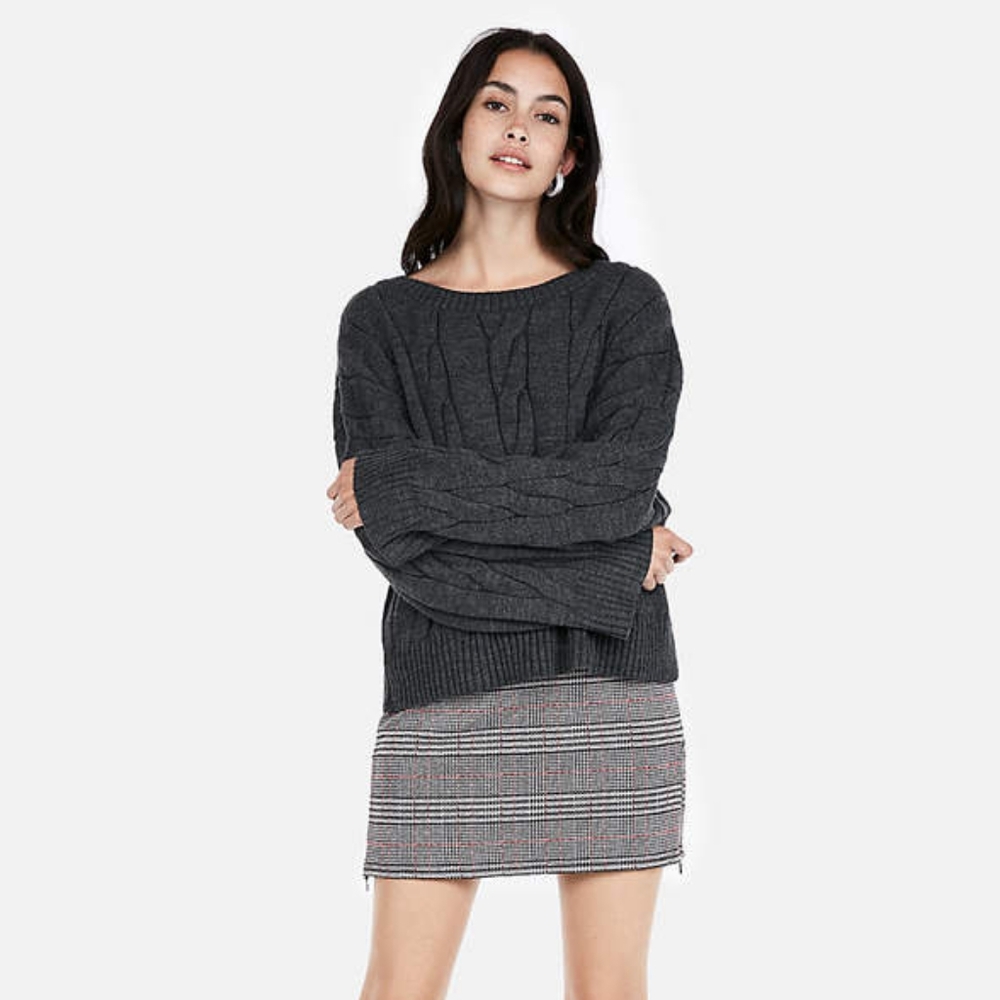 Express Womens Cable Knit Wide Sleeve Sweater Gray Small New Without Tags